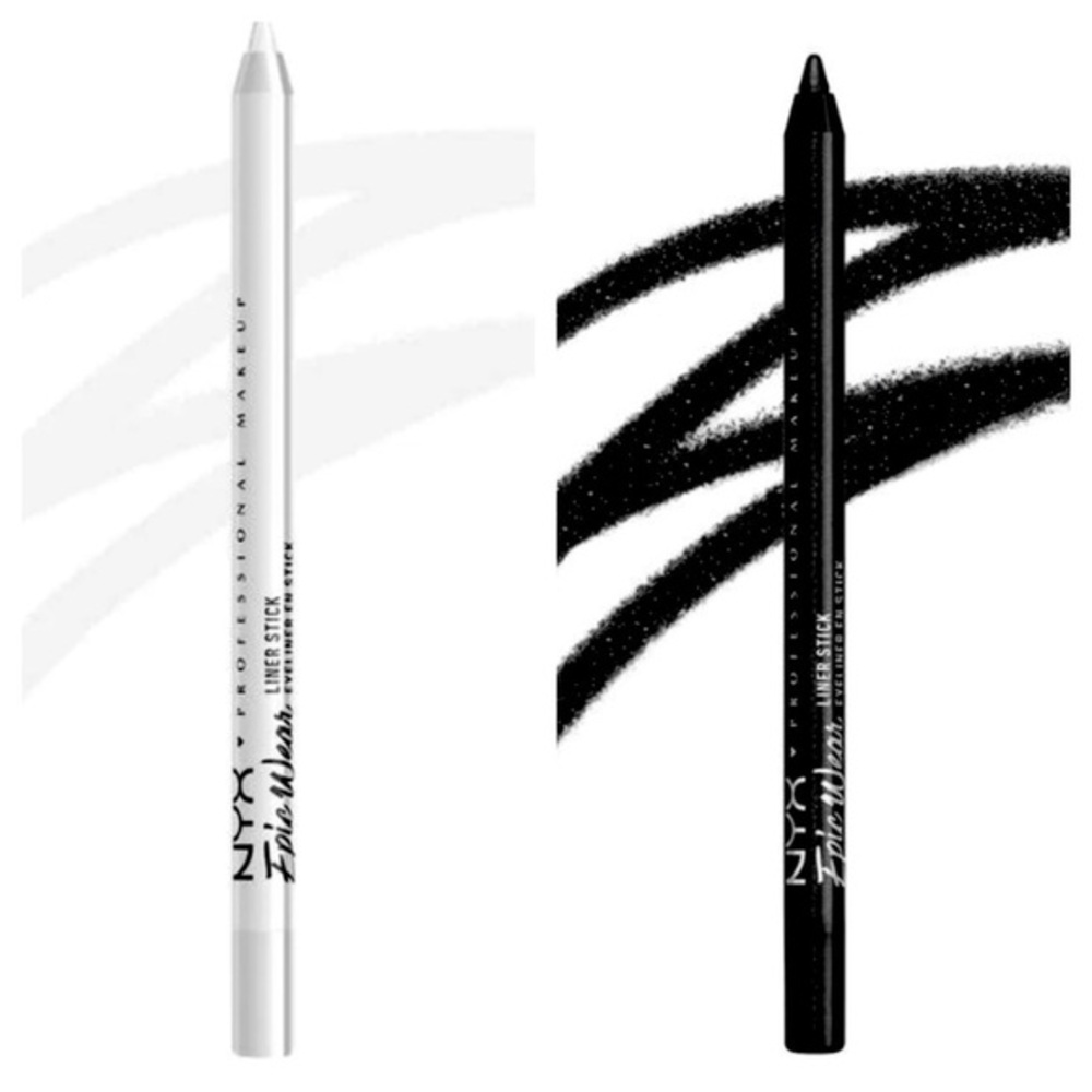 NYX Epic Wear Waterproof Eyeliner Stick Black Metal- Pure White (Bundle of two)
